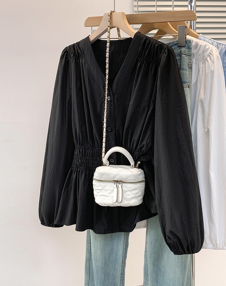 Slim long sleeve tops loose V-neck shirt for women