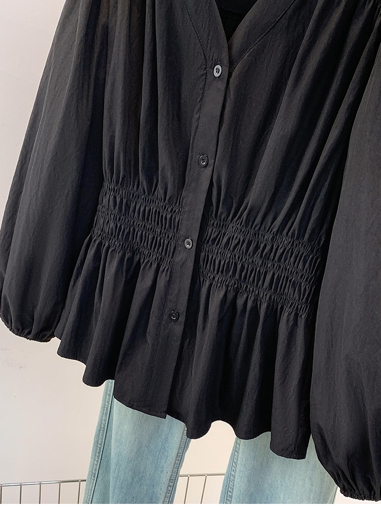 Slim long sleeve tops loose V-neck shirt for women
