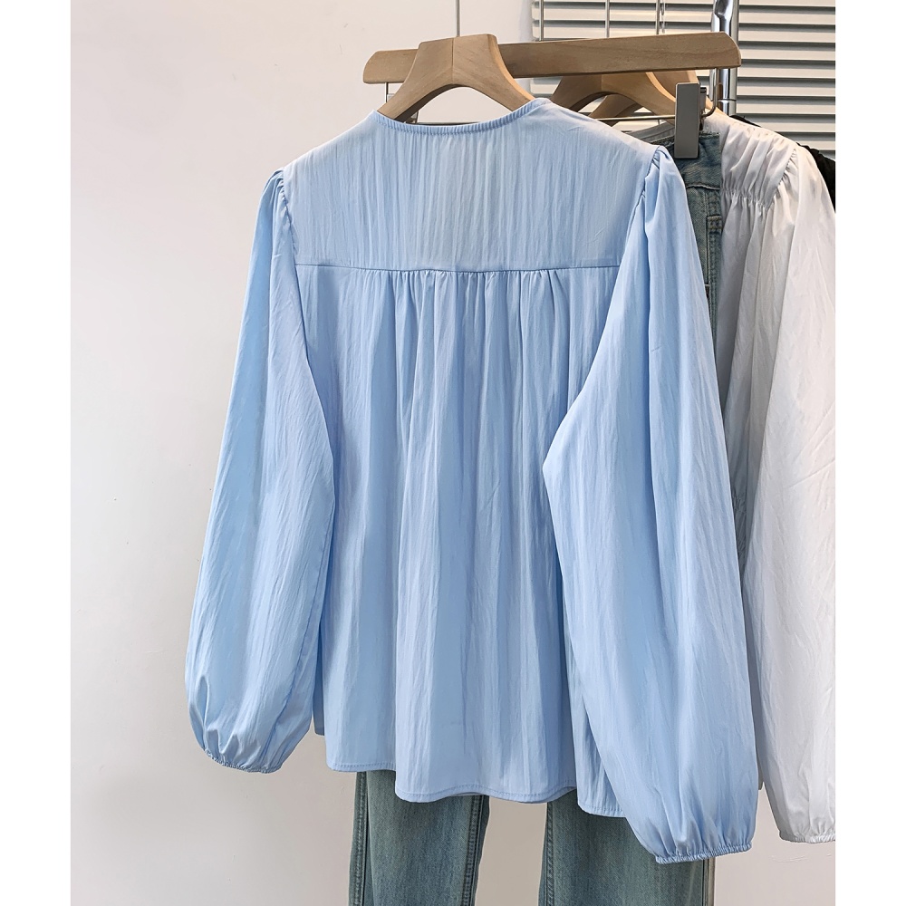 Slim long sleeve tops loose V-neck shirt for women