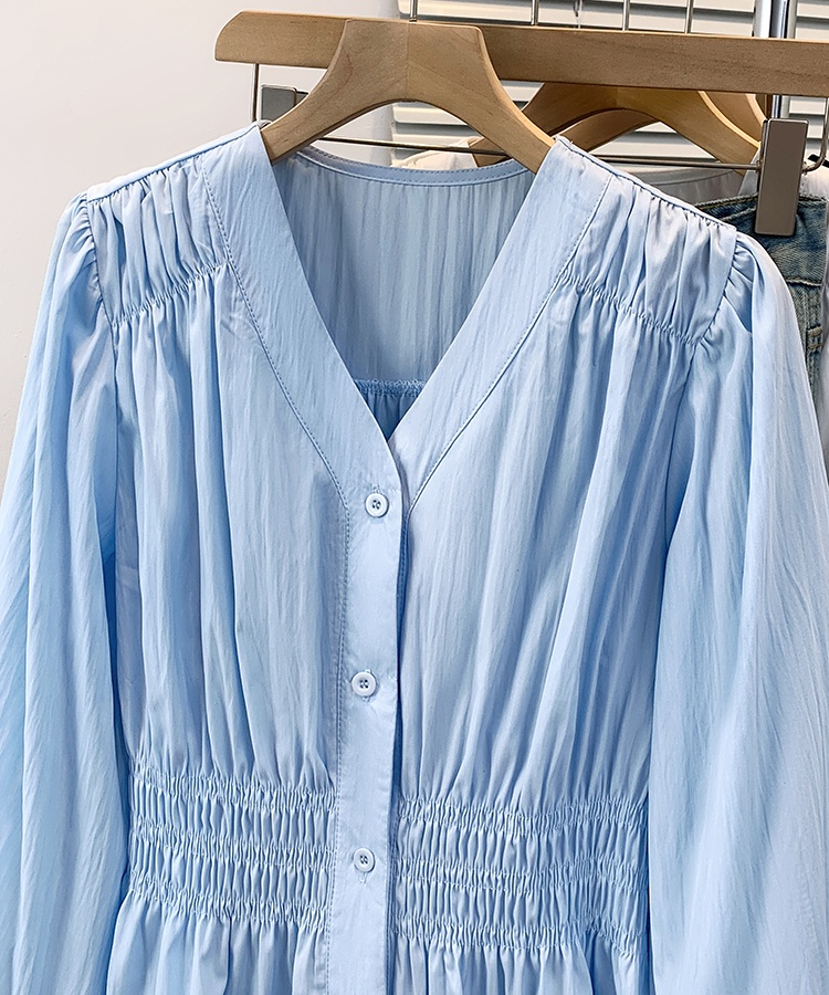 Slim long sleeve tops loose V-neck shirt for women