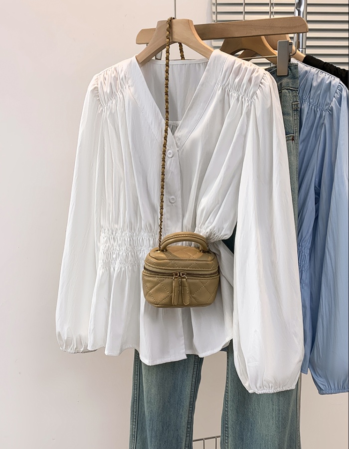 Slim long sleeve tops loose V-neck shirt for women