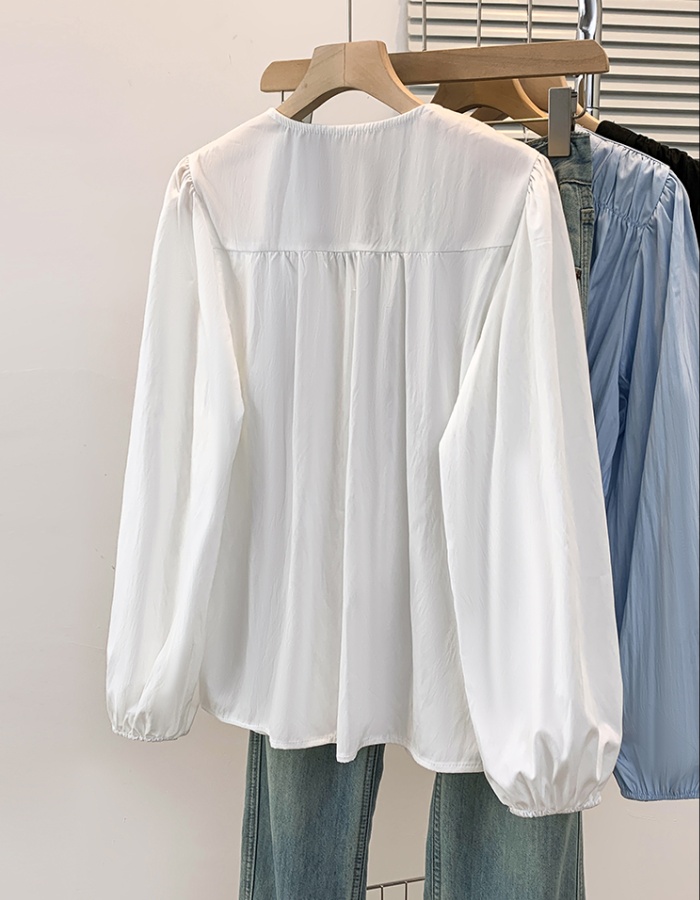 Slim long sleeve tops loose V-neck shirt for women