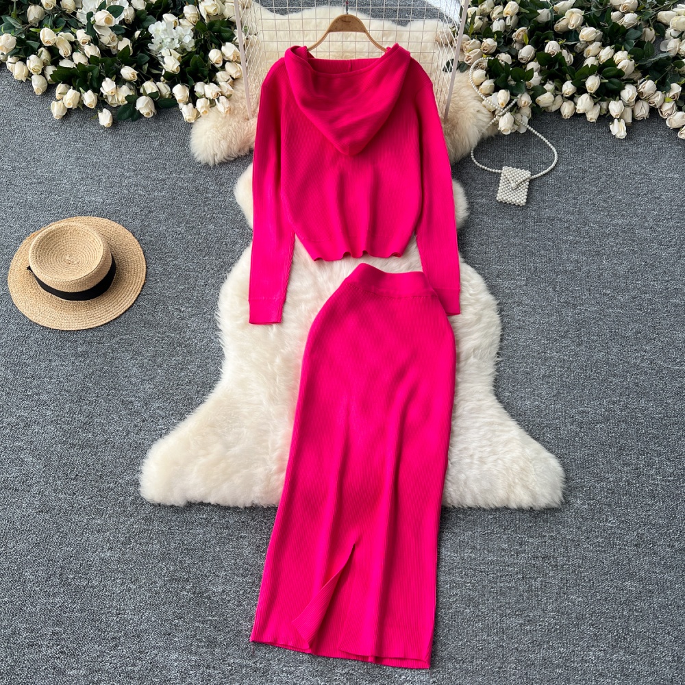 Package hip zip skirt fashion cardigan a set for women