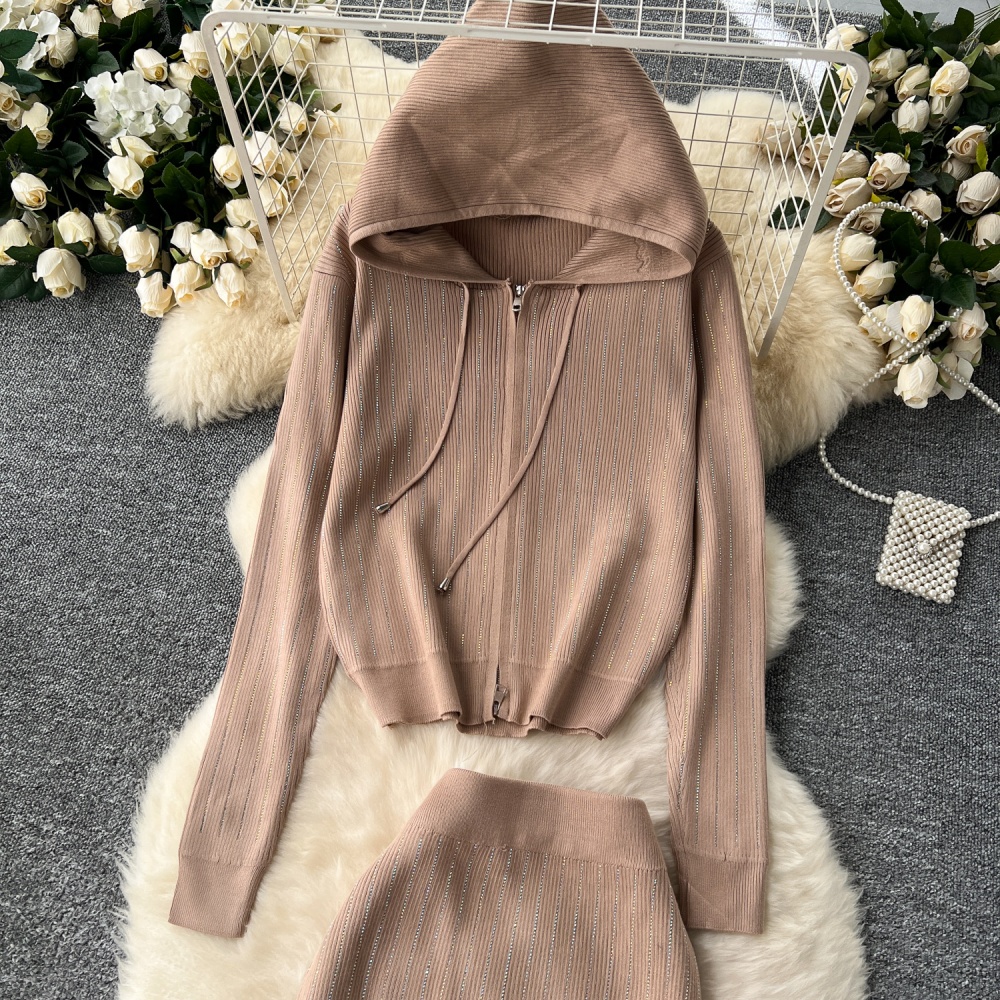 Package hip zip skirt fashion cardigan a set for women