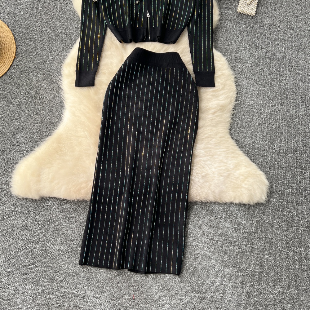 Package hip zip skirt fashion cardigan a set for women