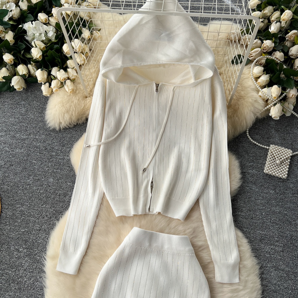 Package hip zip skirt fashion cardigan a set for women