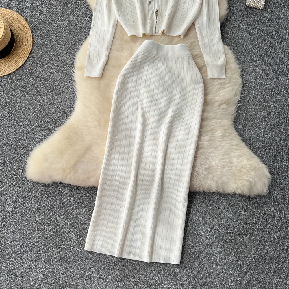 Package hip zip skirt fashion cardigan a set for women