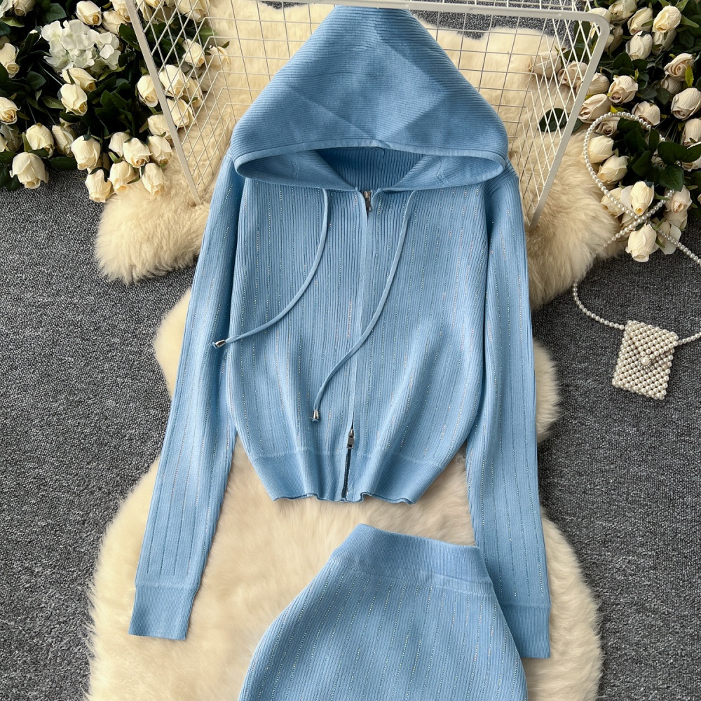 Package hip zip skirt fashion cardigan a set for women