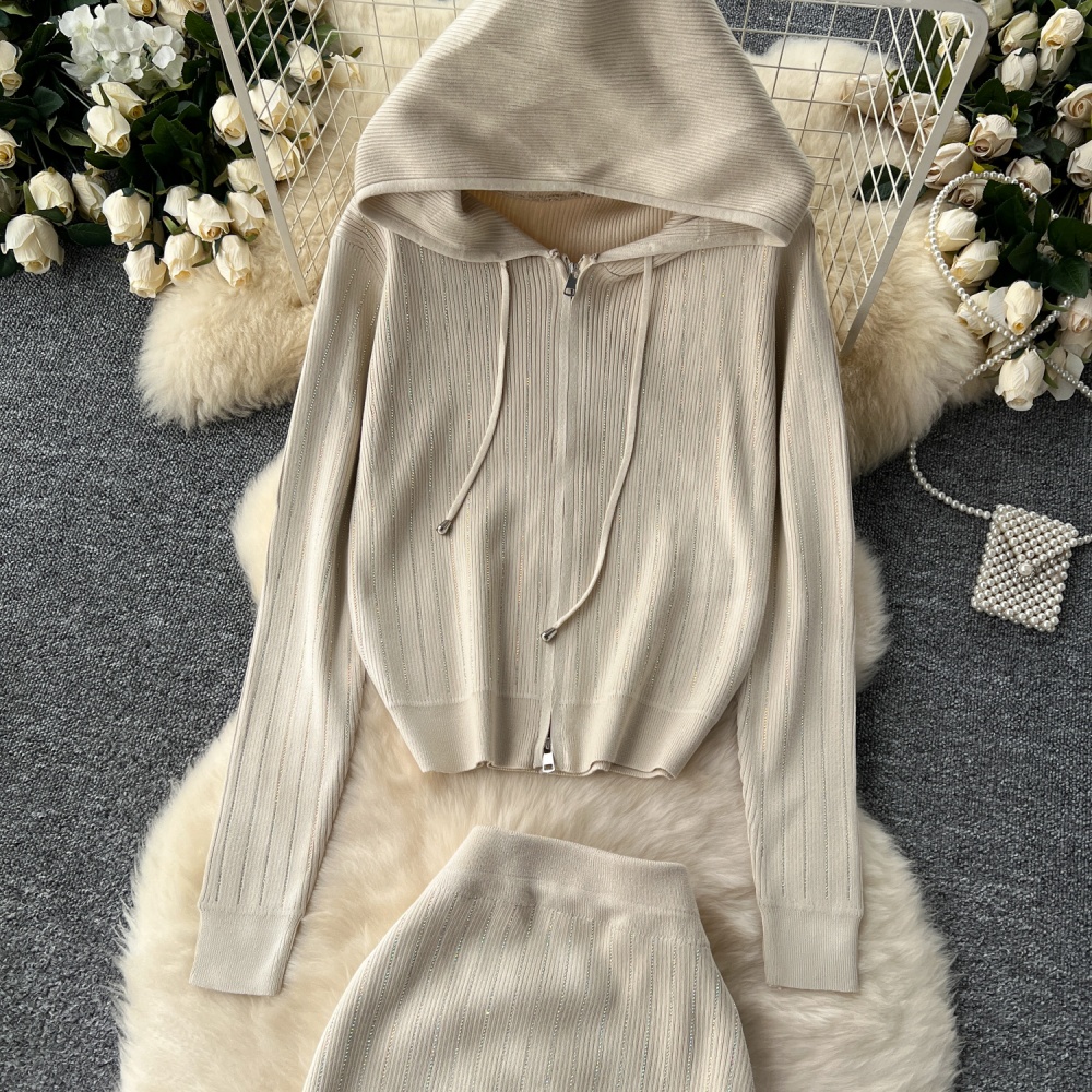 Package hip zip skirt fashion cardigan a set for women