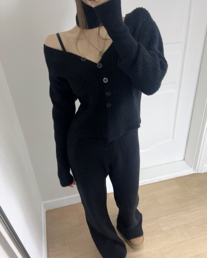 Knitted Korean style tops V-neck cardigan 3pcs set