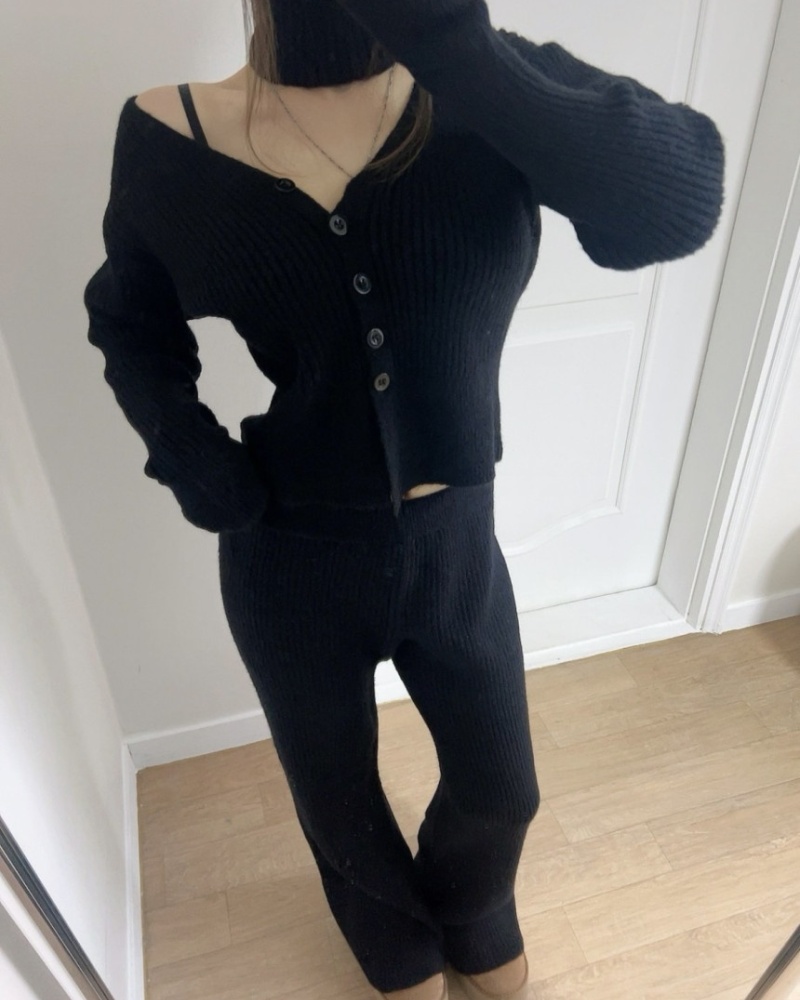 Knitted Korean style tops V-neck cardigan 3pcs set