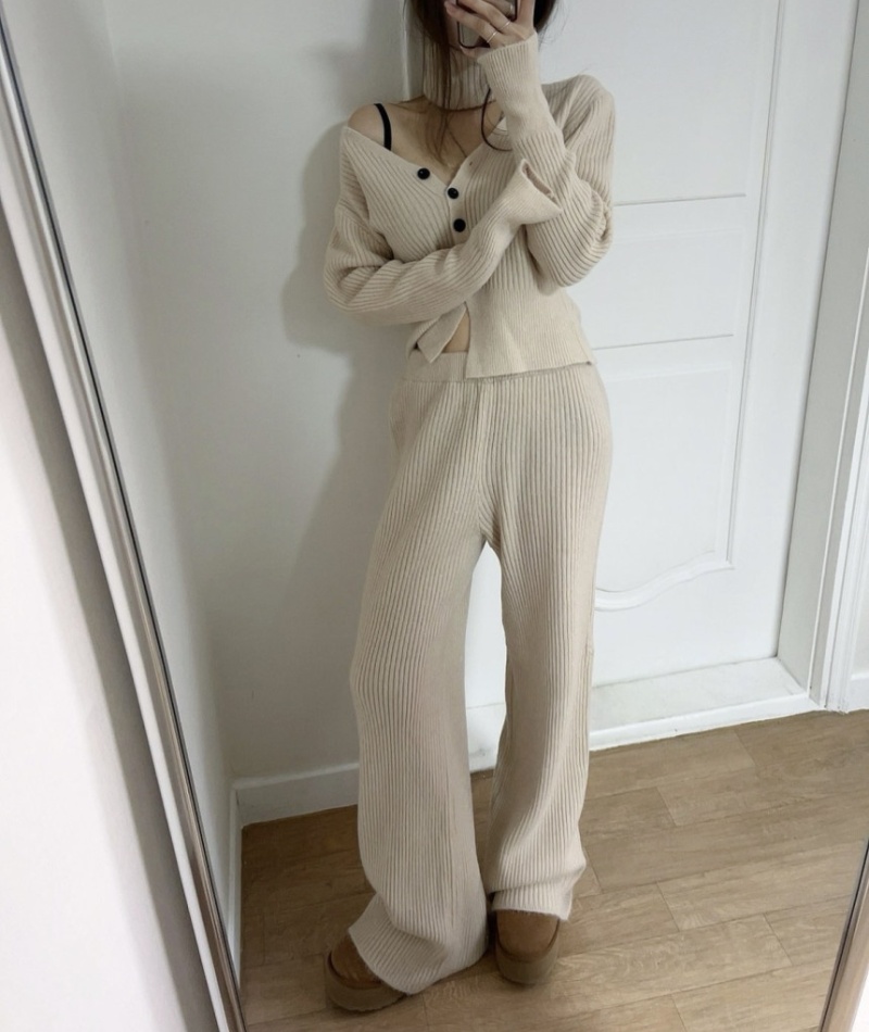 Knitted Korean style tops V-neck cardigan 3pcs set