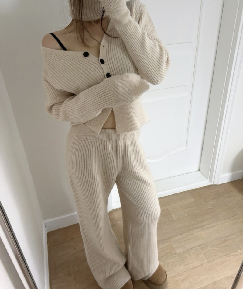Knitted Korean style tops V-neck cardigan 3pcs set