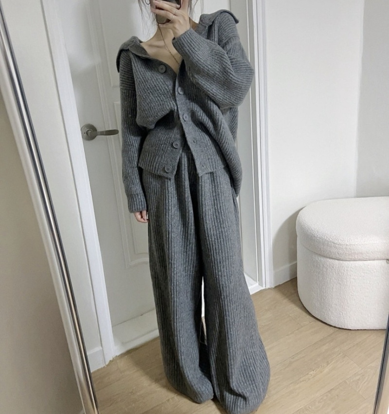 Knitted autumn and winter coat loose sweater 2pcs set