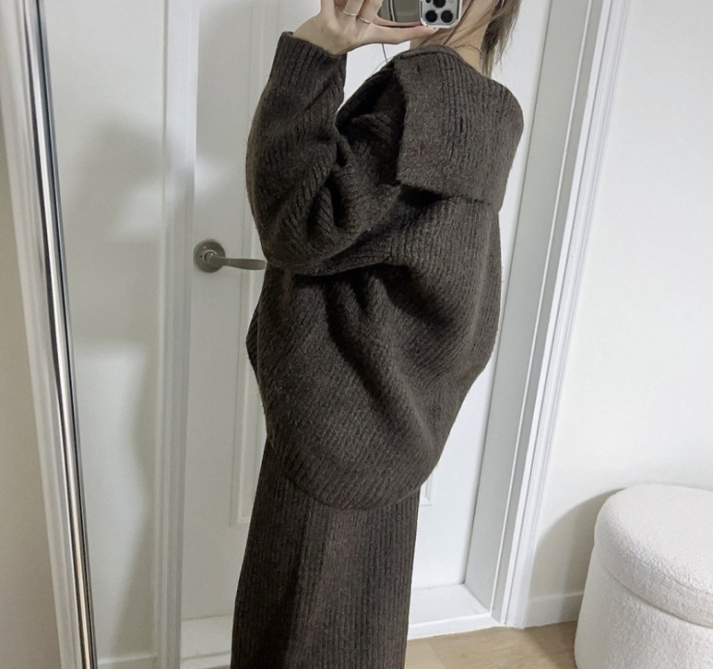 Knitted autumn and winter coat loose sweater 2pcs set