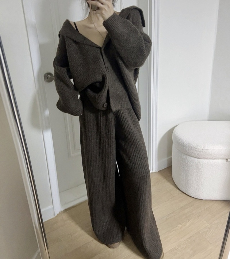 Knitted autumn and winter coat loose sweater 2pcs set