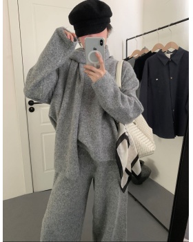 Loose lazy scarves knitted sweater 3pcs set