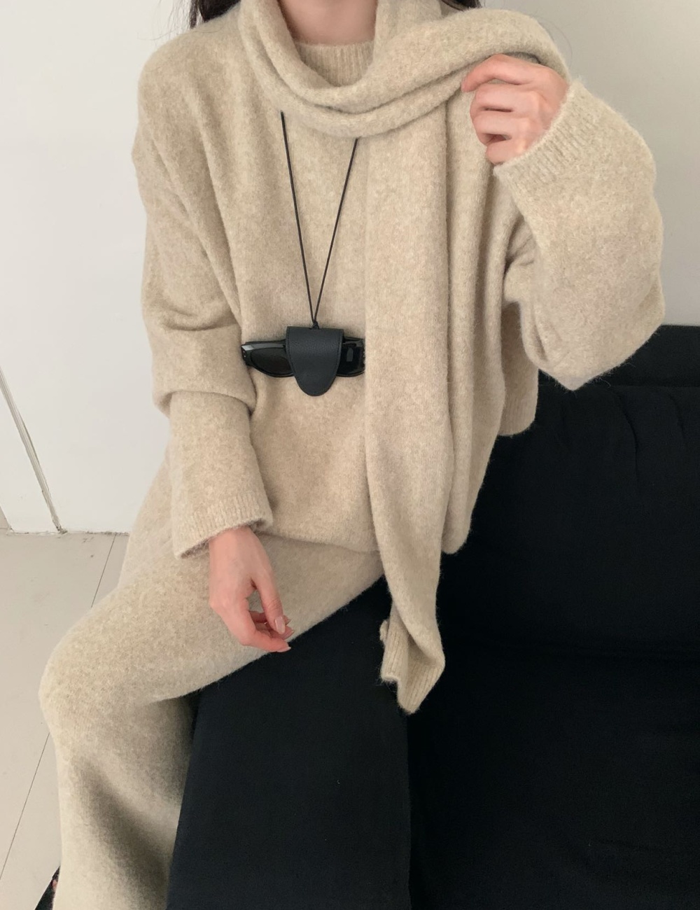 Loose lazy scarves knitted sweater 3pcs set
