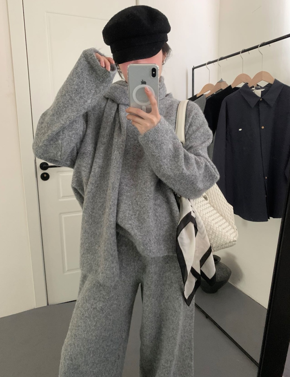Loose lazy scarves knitted sweater 3pcs set