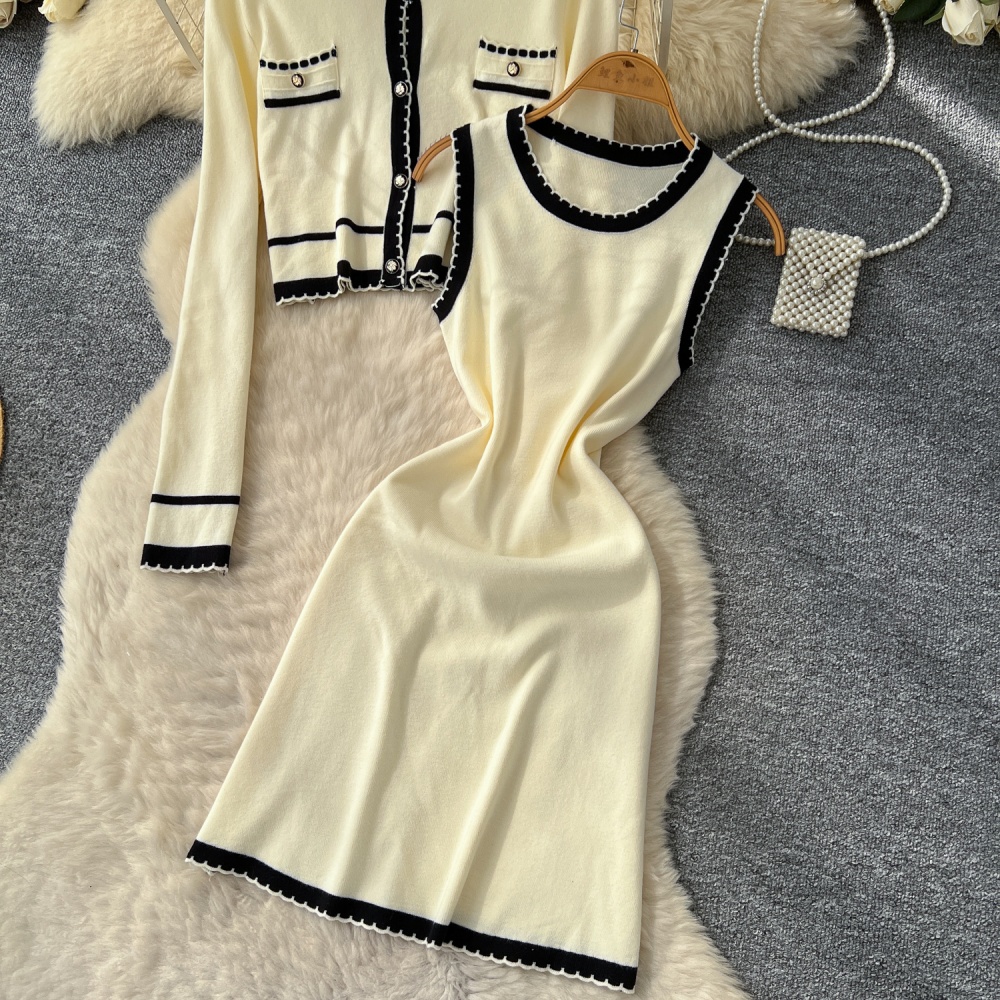 Fashion cardigan long sleeve sleeveless dress a set for women