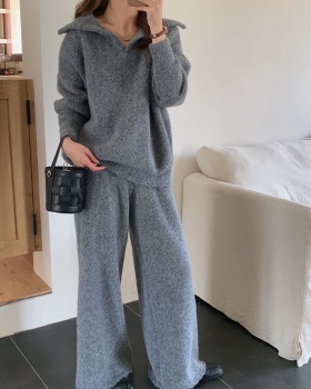 Knitted Korean style fashion long pants 2pcs set
