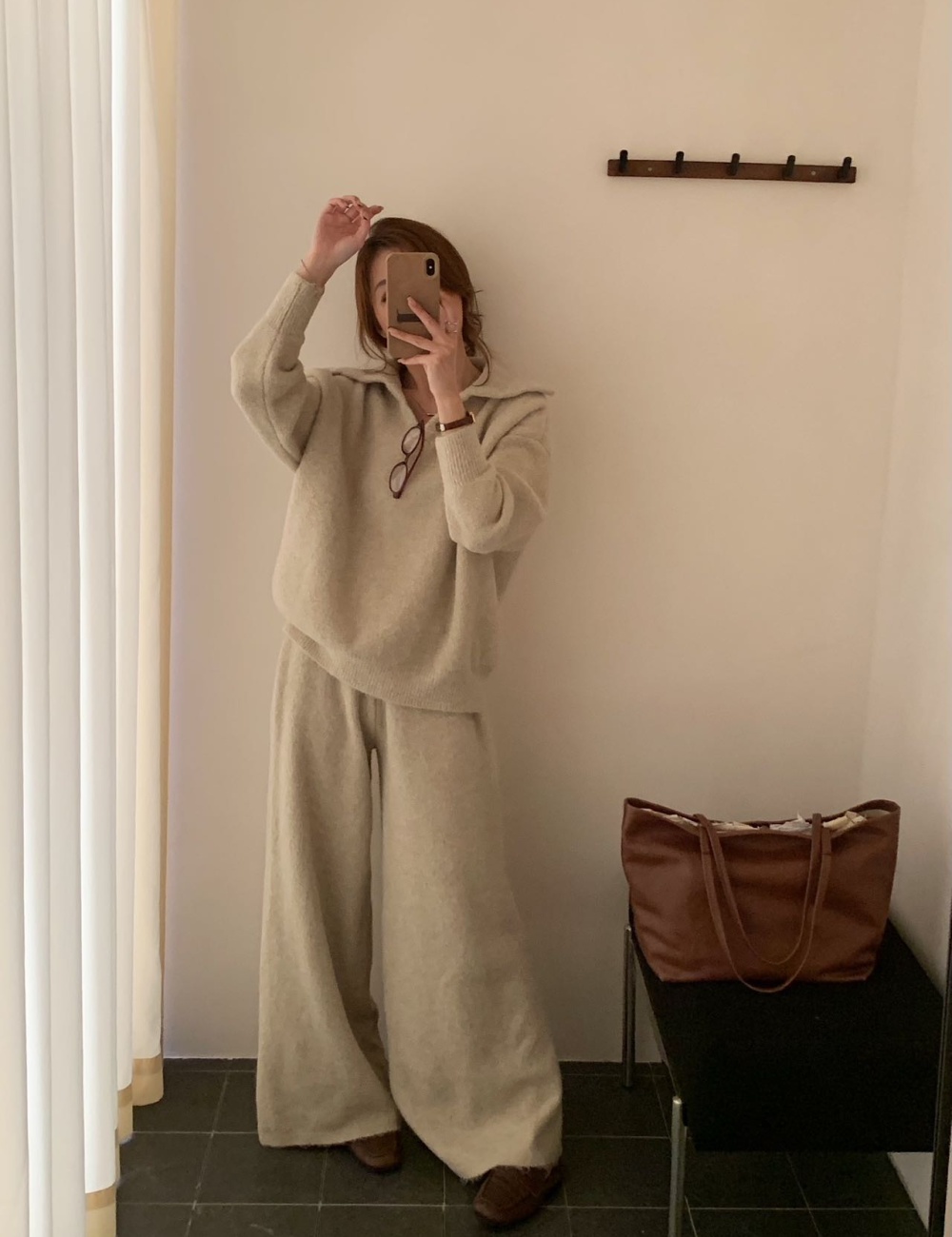 Knitted Korean style fashion long pants 2pcs set