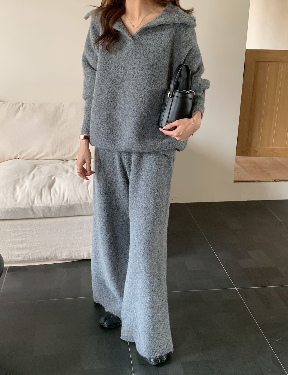 Knitted Korean style fashion long pants 2pcs set