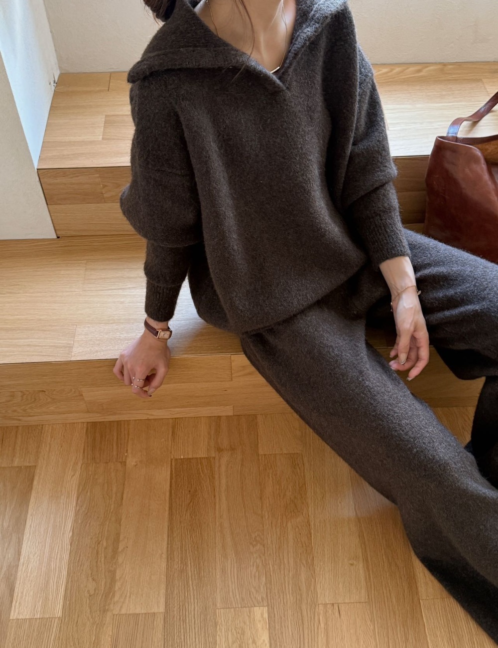 Knitted Korean style fashion long pants 2pcs set