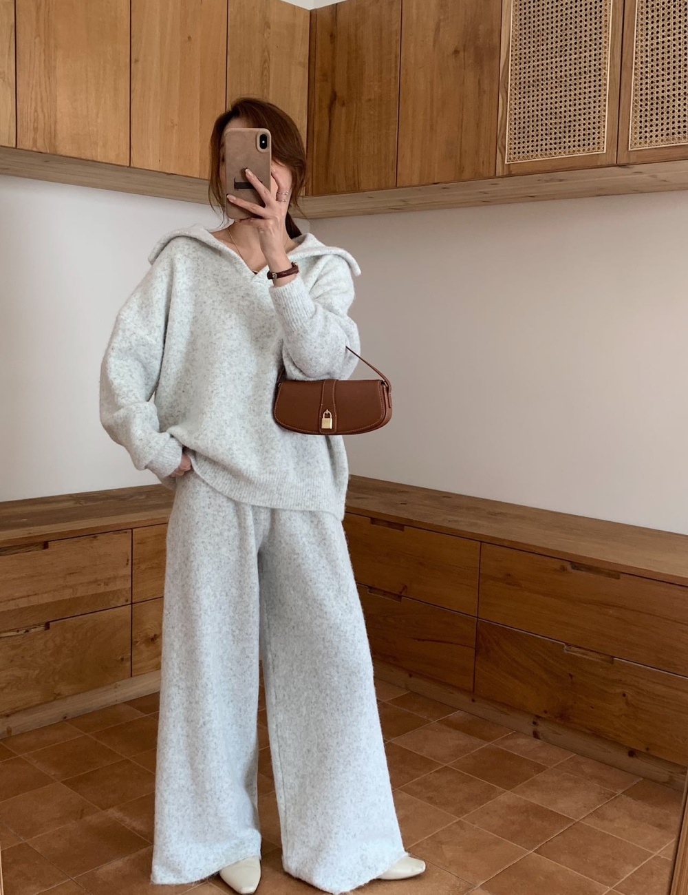 Knitted Korean style fashion long pants 2pcs set