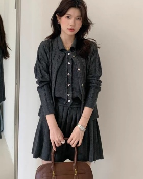 Twist short skirt Korean style cardigan 3pcs set