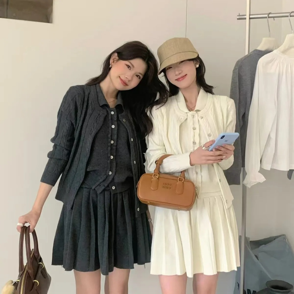Twist short skirt Korean style cardigan 3pcs set