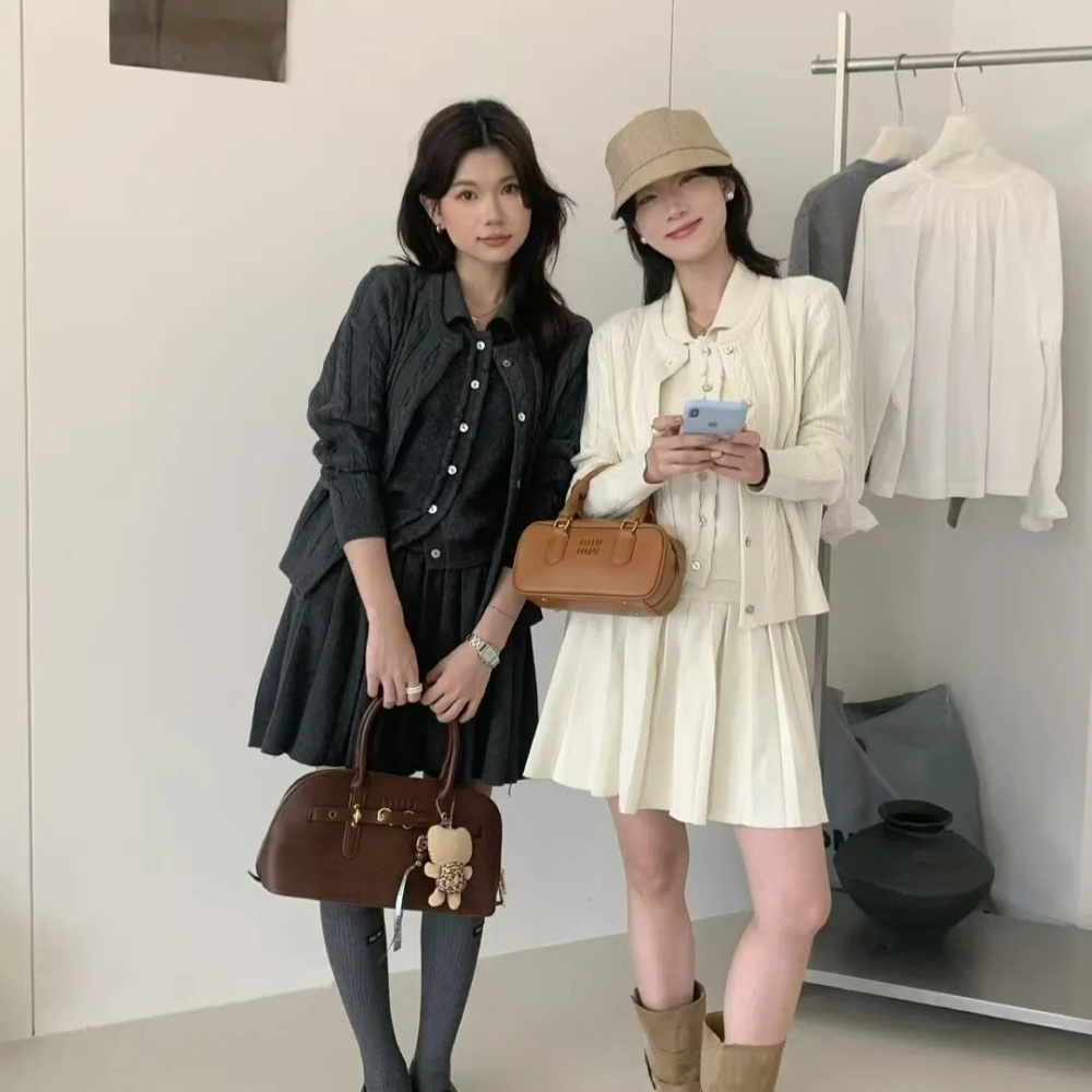 Twist short skirt Korean style cardigan 3pcs set