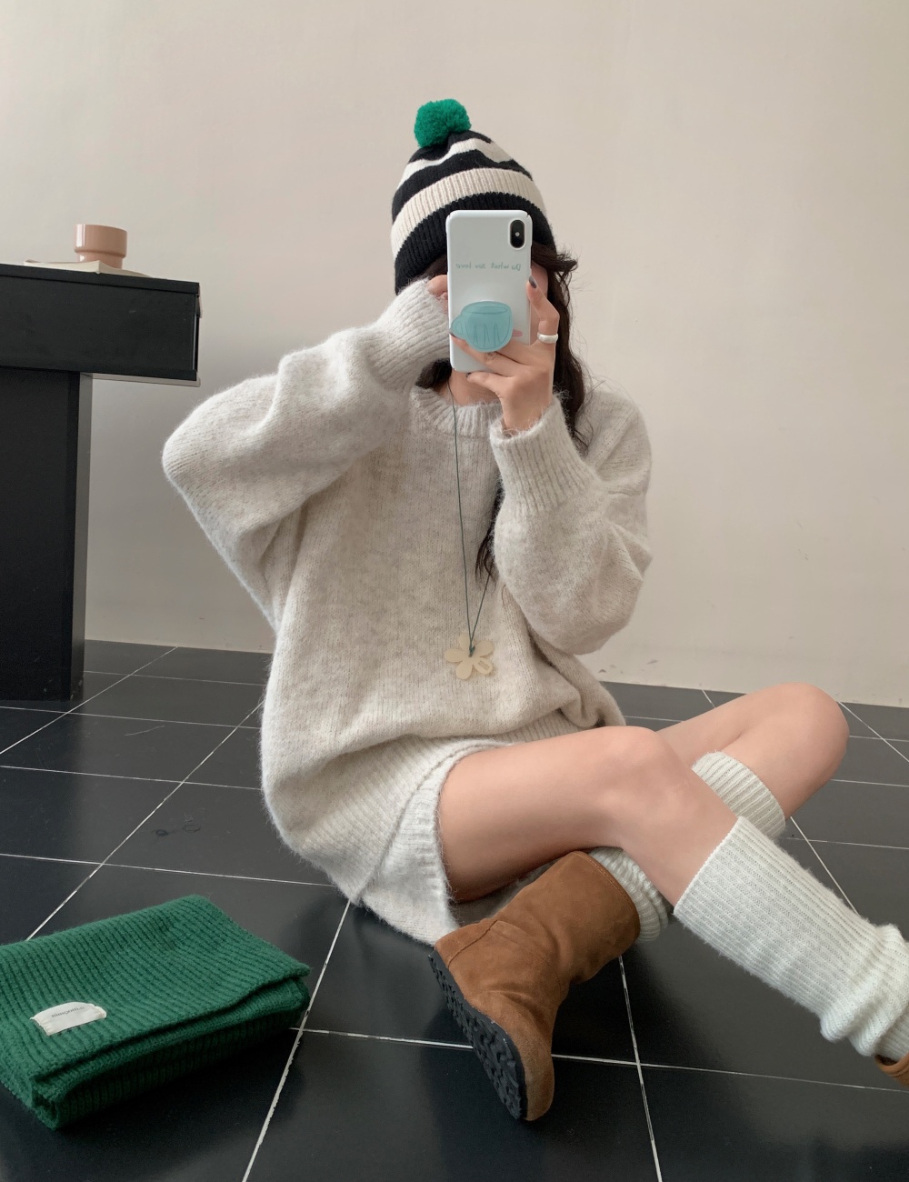 Casual Korean style loose knitted shorts 2pcs set