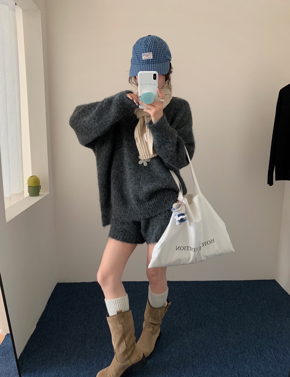 Casual Korean style loose knitted shorts 2pcs set