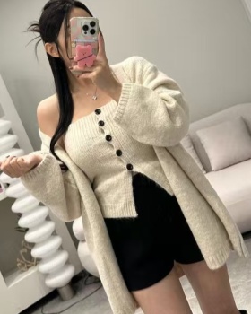 Wrapped chest sweater long sleeve coat 2pcs set
