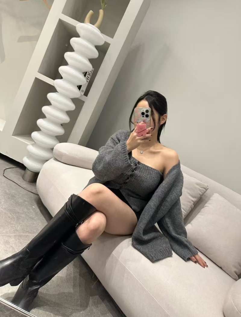 Wrapped chest sweater long sleeve coat 2pcs set