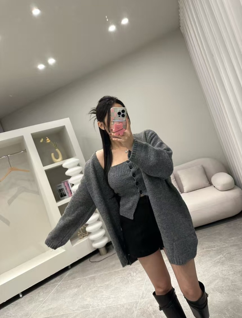 Wrapped chest sweater long sleeve coat 2pcs set
