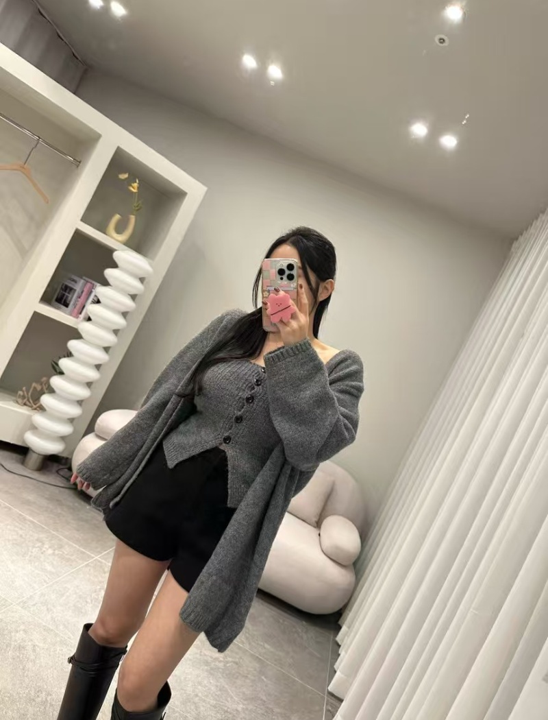 Wrapped chest sweater long sleeve coat 2pcs set