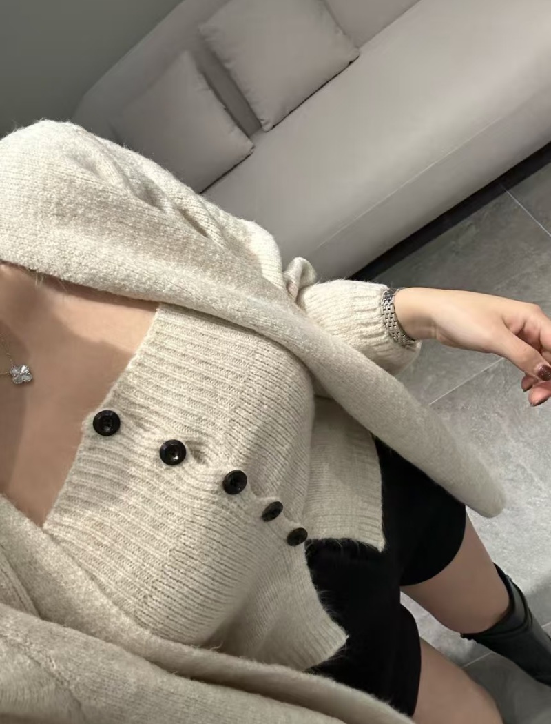 Wrapped chest sweater long sleeve coat 2pcs set