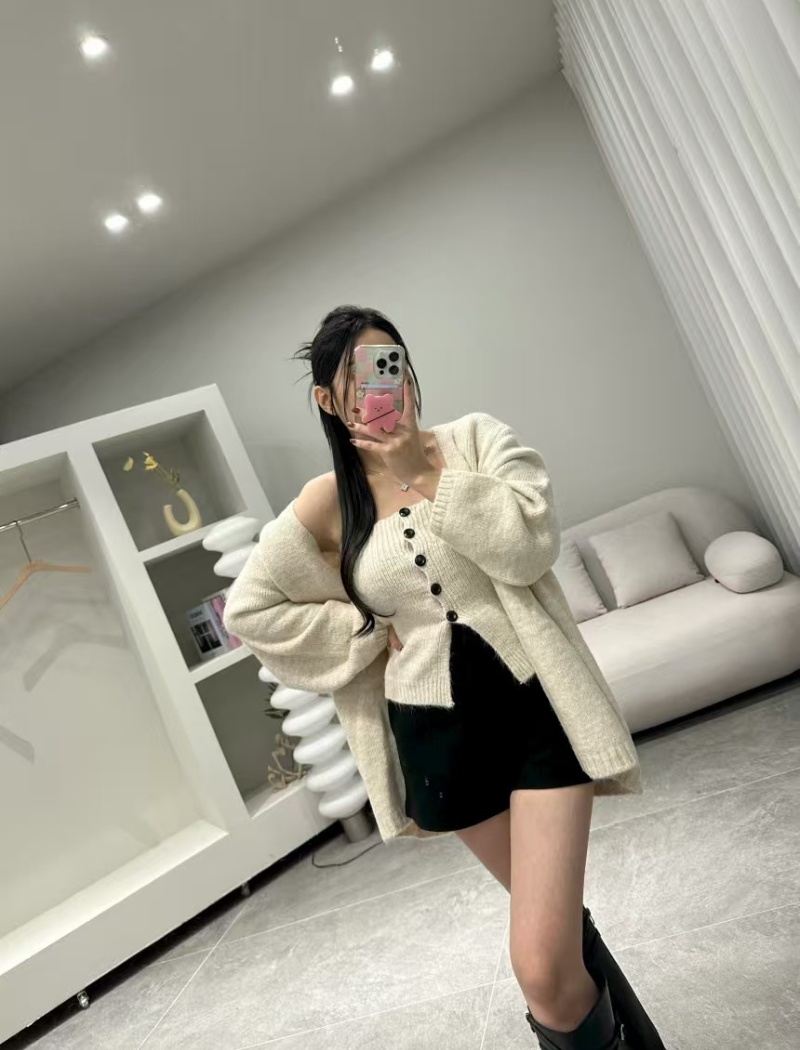 Wrapped chest sweater long sleeve coat 2pcs set