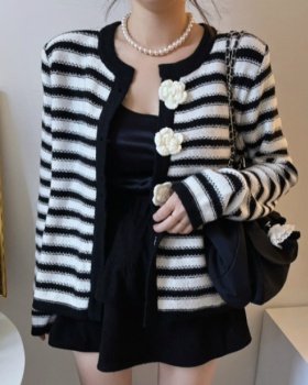 Korean style knitted cardigan chanelstyle stripe coat