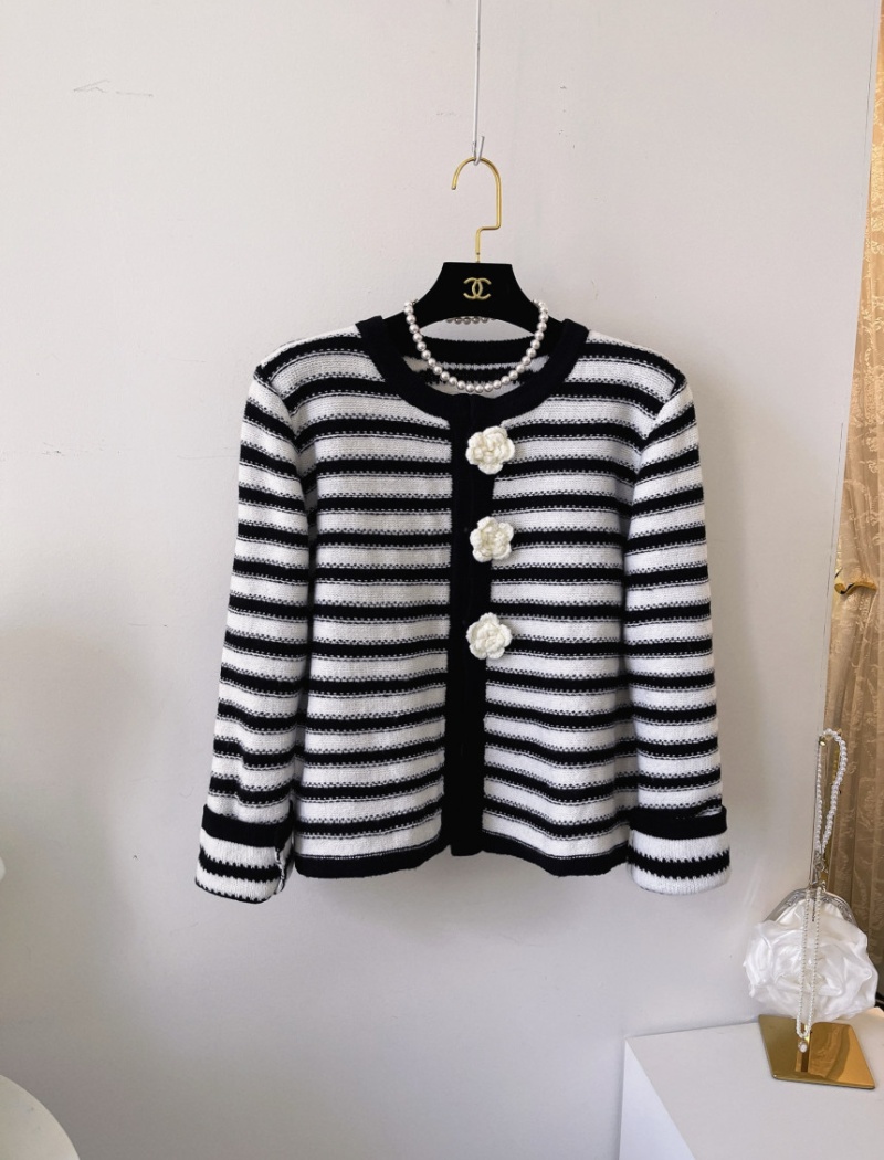 Korean style knitted cardigan chanelstyle stripe coat
