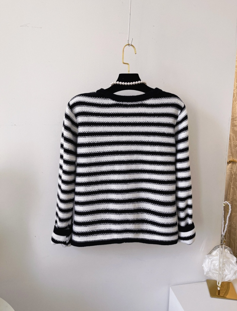 Korean style knitted cardigan chanelstyle stripe coat