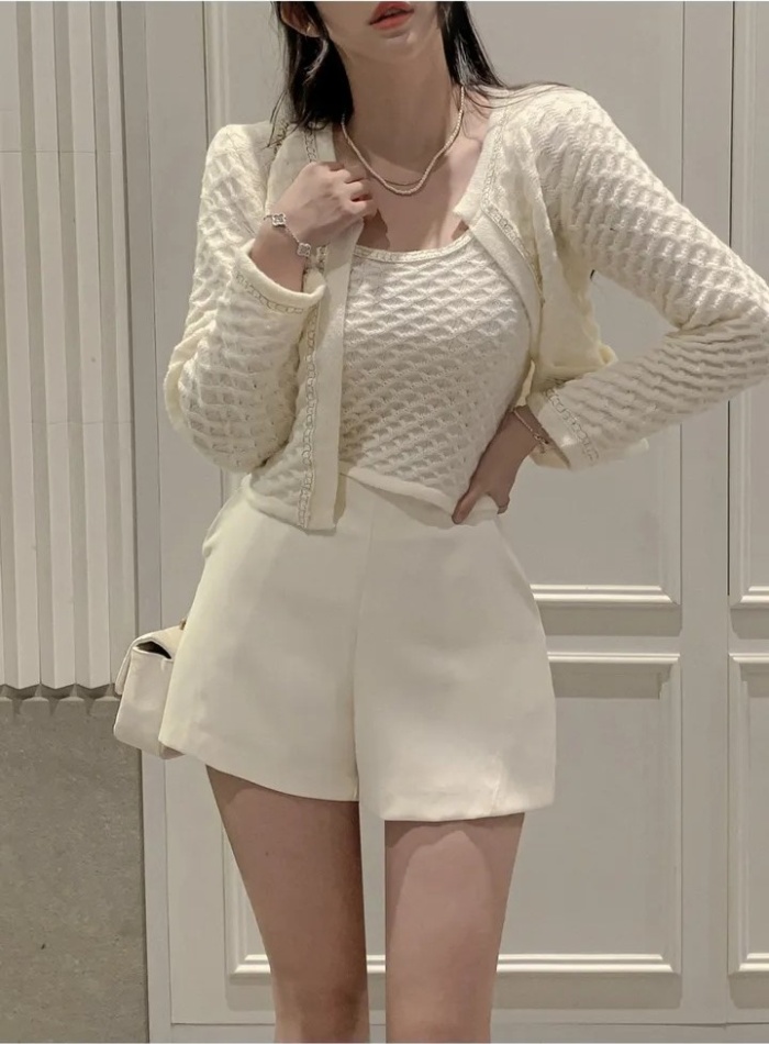 Mixed colors Korean style cardigan chanelstyle coat 2pcs set