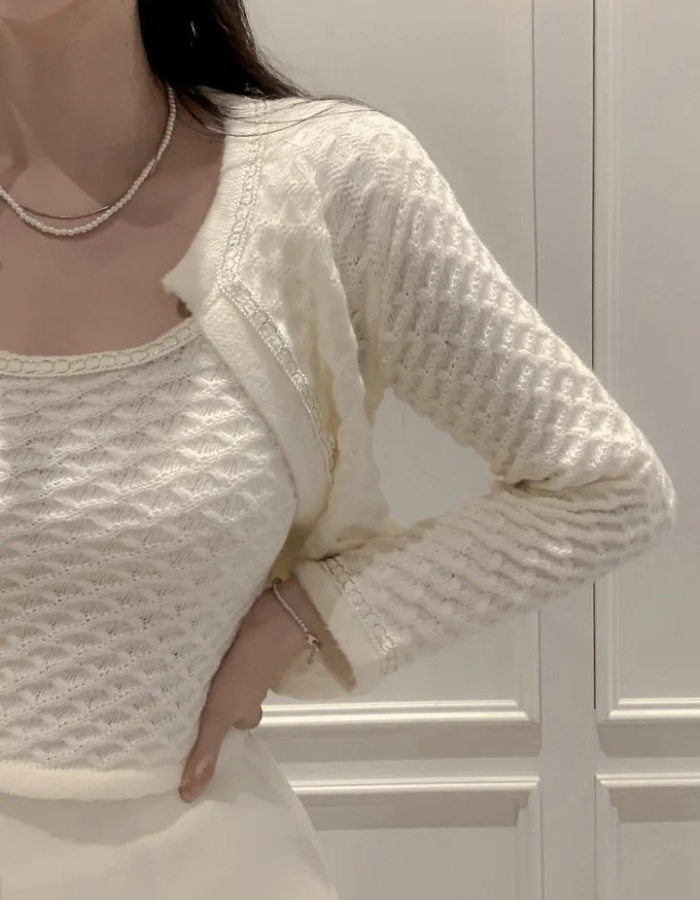 Mixed colors Korean style cardigan chanelstyle coat 2pcs set