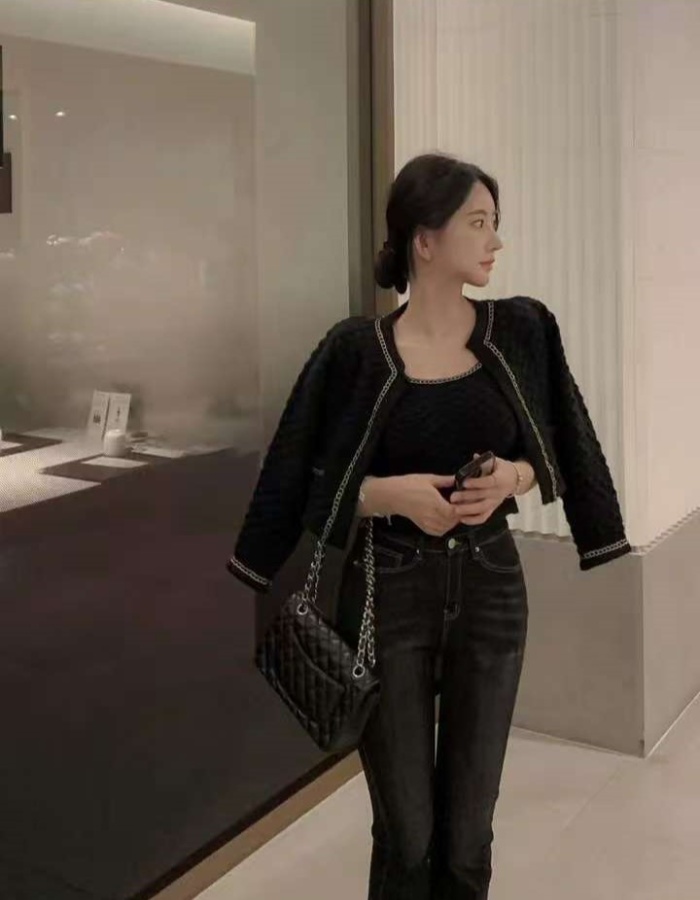 Mixed colors Korean style cardigan chanelstyle coat 2pcs set