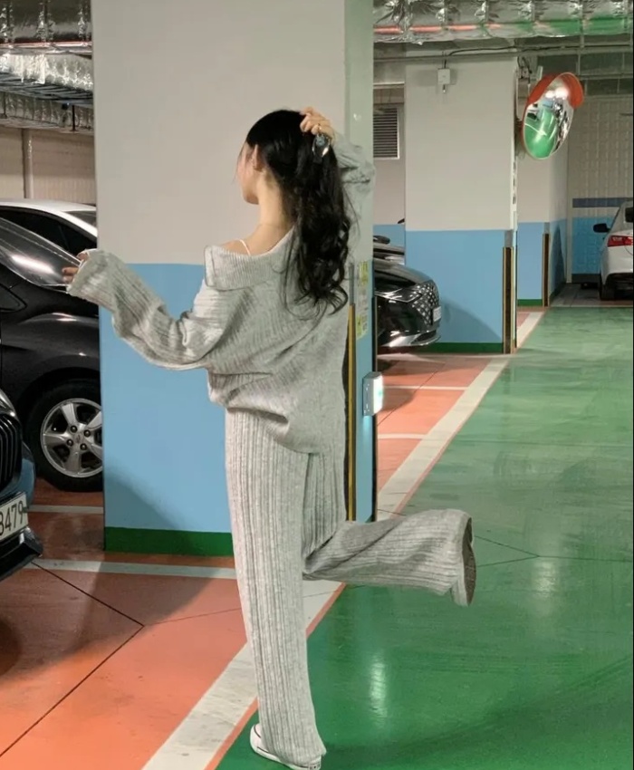 Loose wide leg pants sweater 2pcs set for women