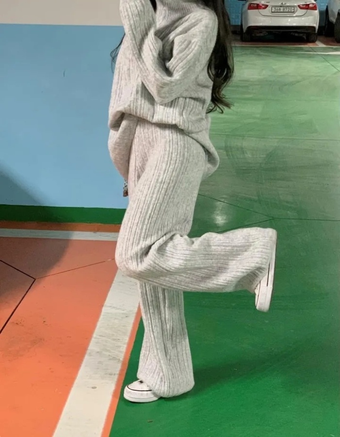 Loose wide leg pants sweater 2pcs set for women