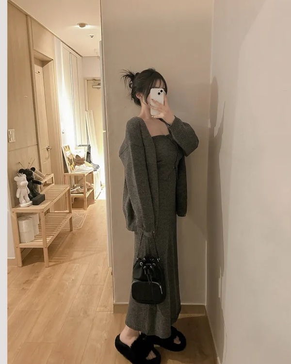 Mermaid skirt wrapped chest coat 3pcs set