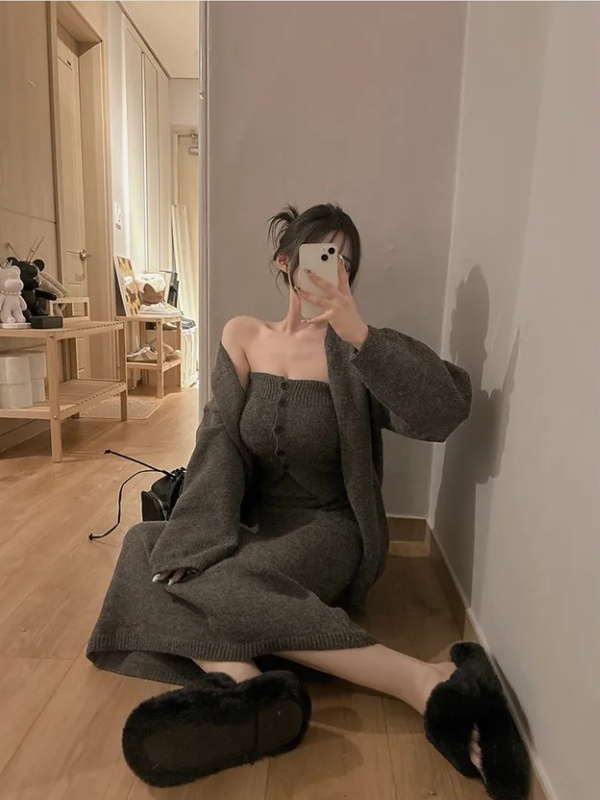 Mermaid skirt wrapped chest coat 3pcs set